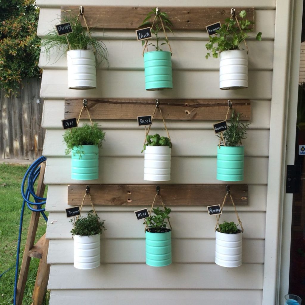 Tin Cans for Creating a Vertical Garden